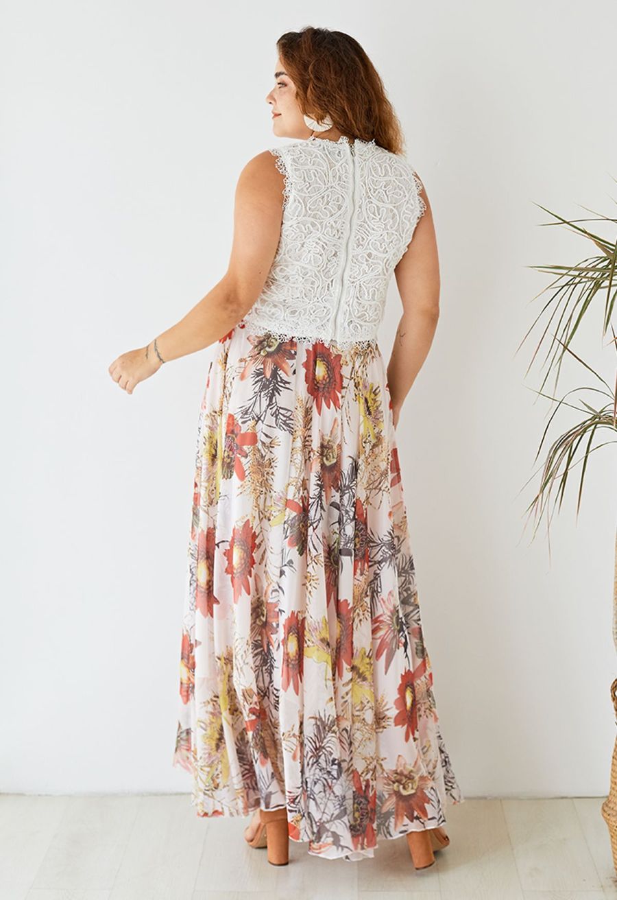 Red Floral Blossom Maxi Skirt 