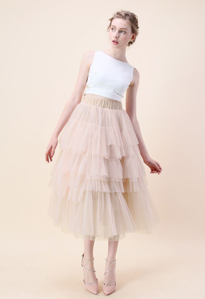 Love Me More Layered Tulle Skirt in Nude Pink