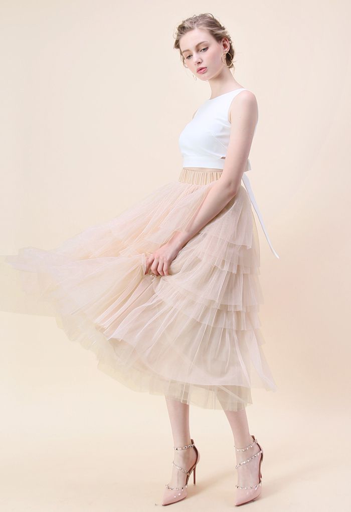 Love Me More Layered Tulle Skirt in Nude Pink