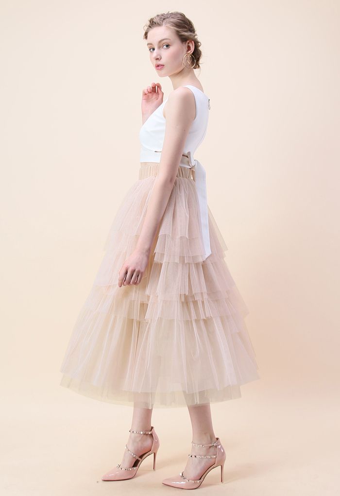 Love Me More Layered Tulle Skirt in Nude Pink