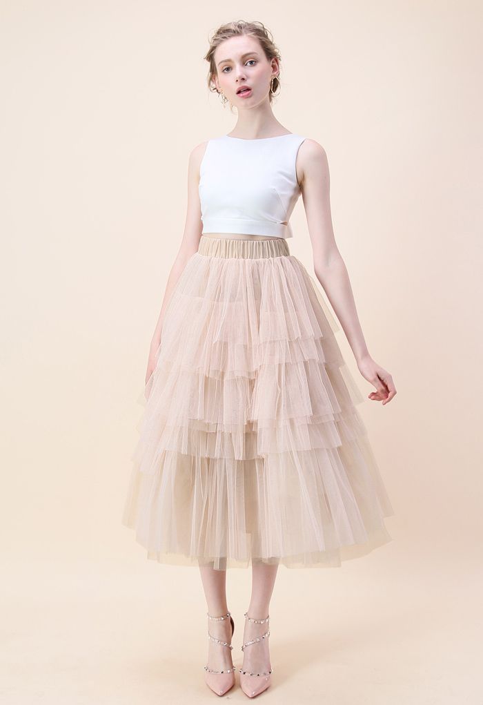 Love Me More Layered Tulle Skirt in Nude Pink