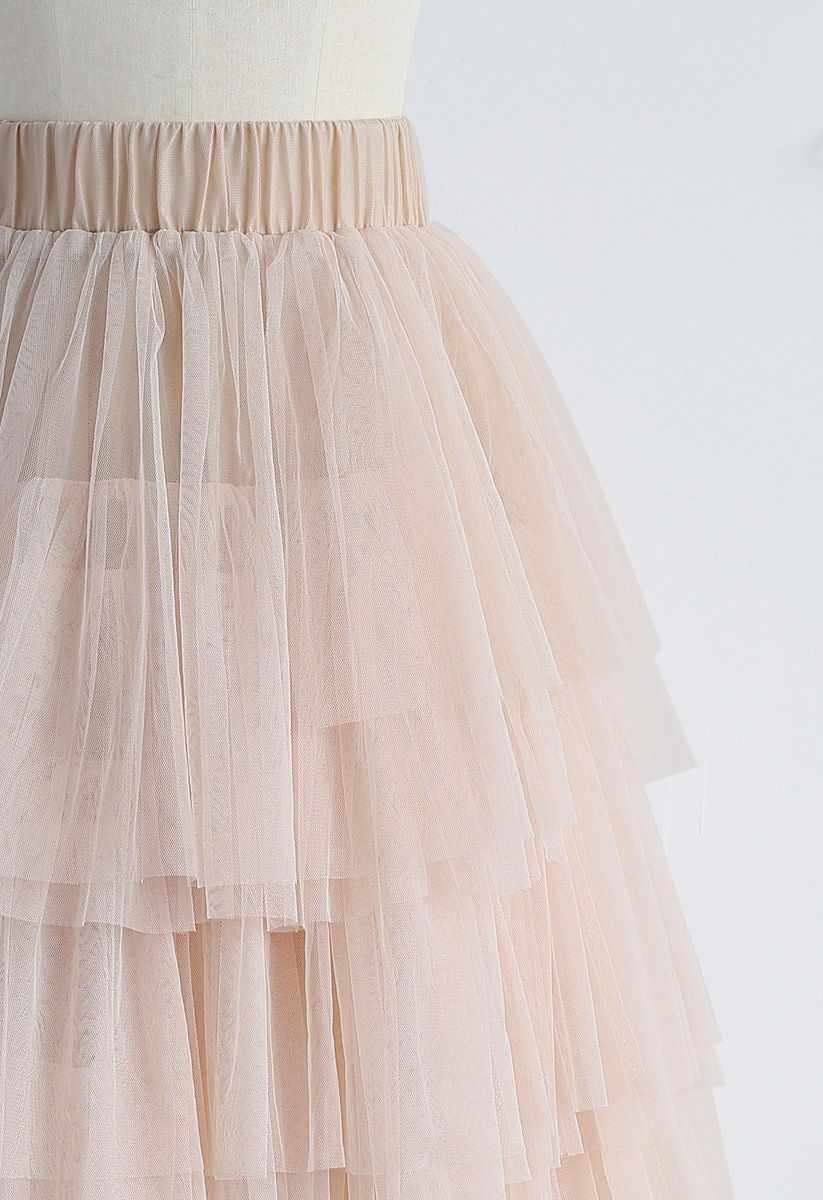 Love Me More Layered Tulle Skirt in Nude Pink