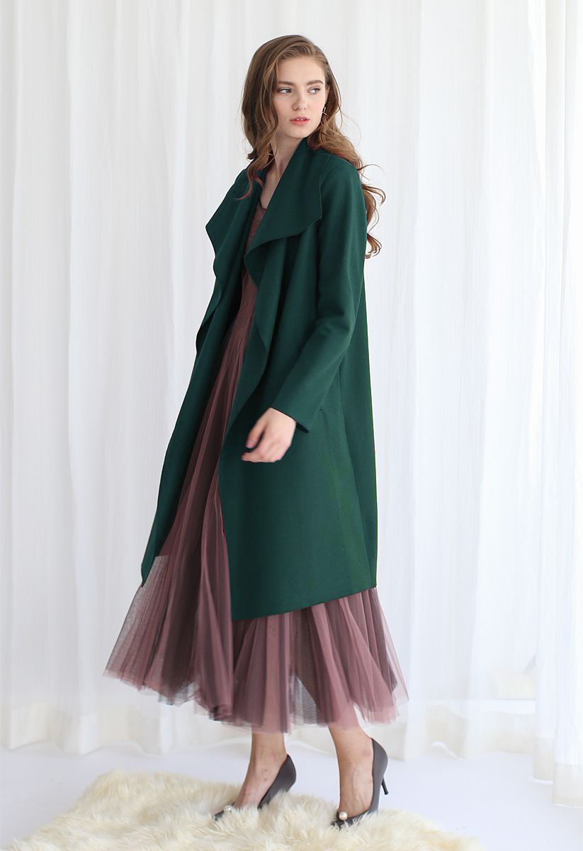 Free Myself Open Front Wool-Blend Coat in Emerald