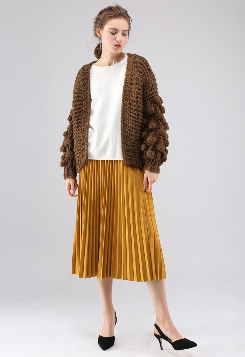 Cuteness on Sleeves Chunky Cardigan in Brown