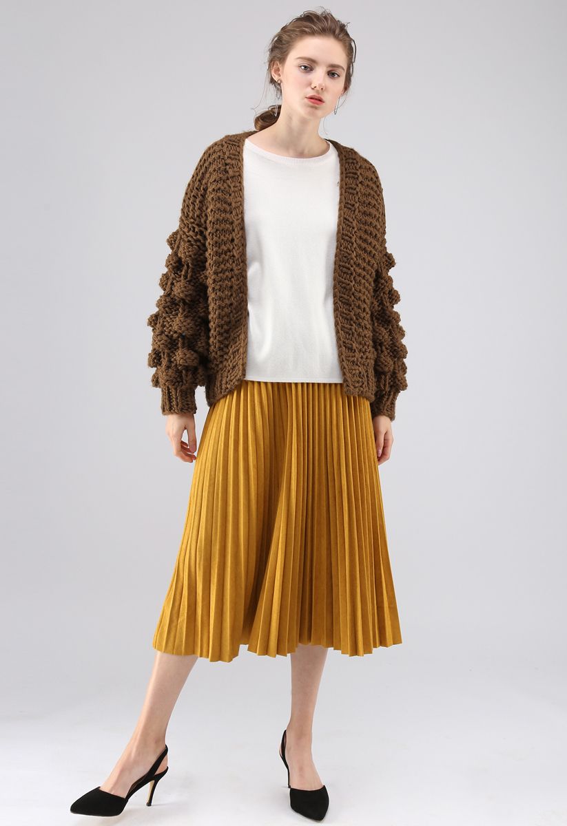 Cuteness on Sleeves Chunky Cardigan in Brown