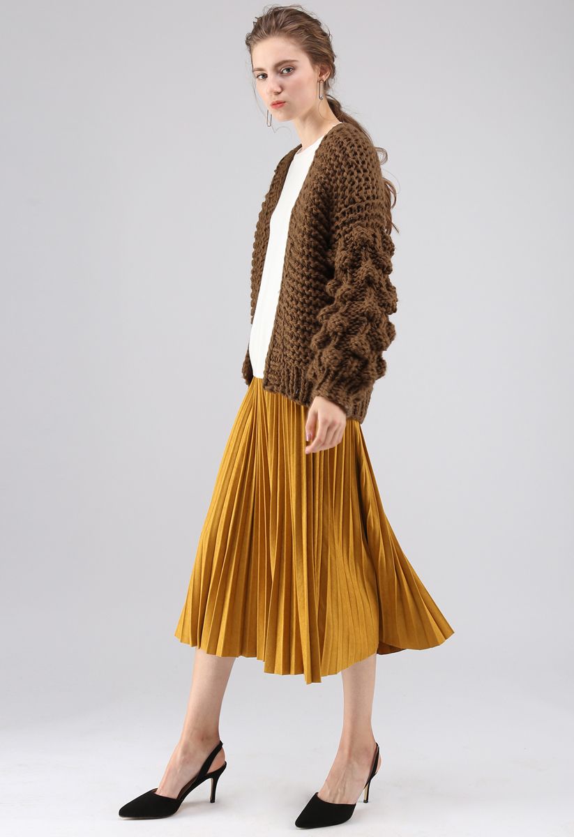 Cuteness on Sleeves Chunky Cardigan in Brown