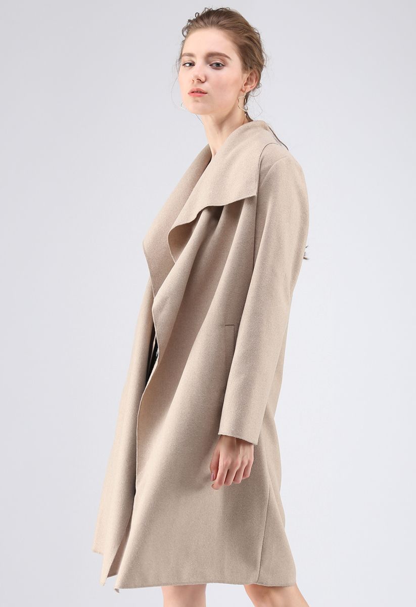 Free Myself Open Front Wool-Blend Coat in Sand