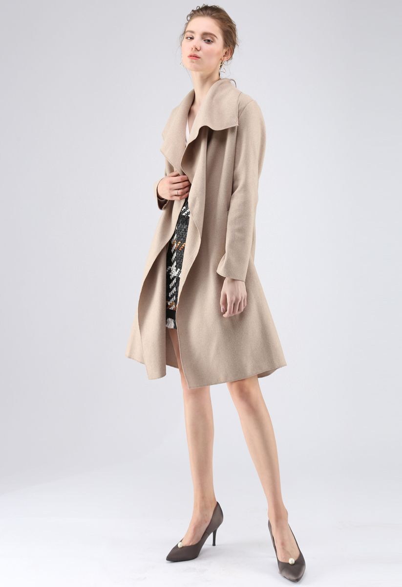 Free Myself Open Front Wool-Blend Coat in Sand