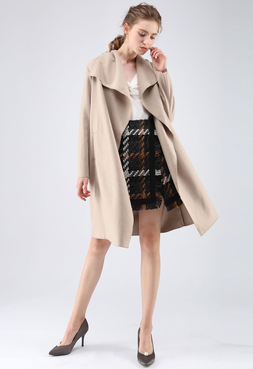 Free Myself Open Front Wool-Blend Coat in Sand