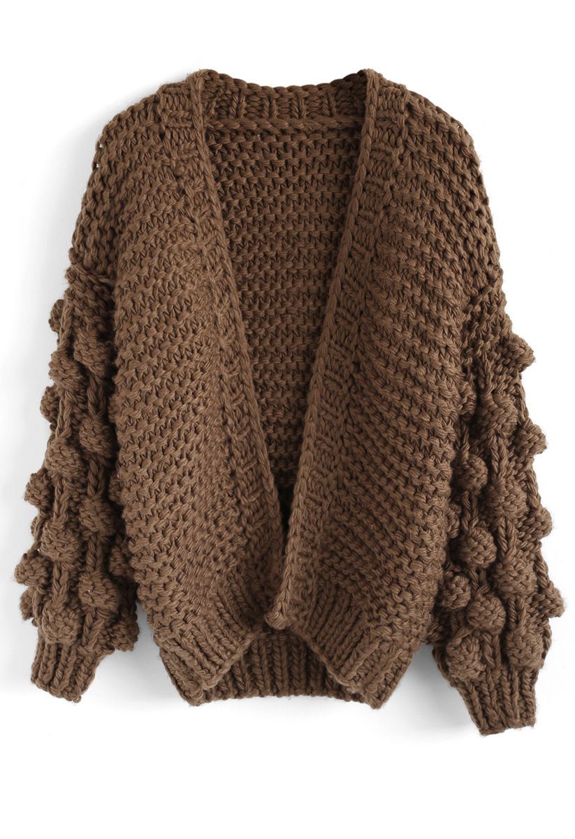 Cuteness on Sleeves Chunky Cardigan in Brown