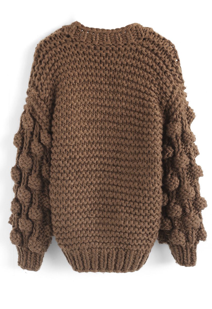Cuteness on Sleeves Chunky Cardigan in Brown