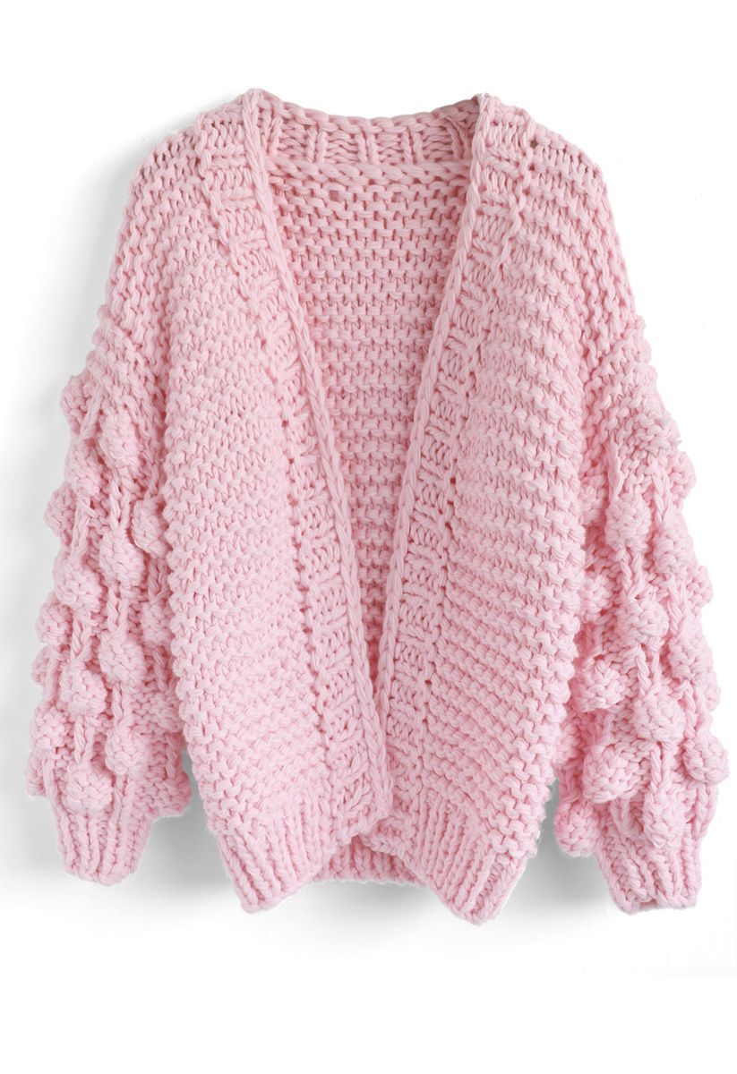 Cuteness on Sleeves Chunky Cardigan in Candy Pink
