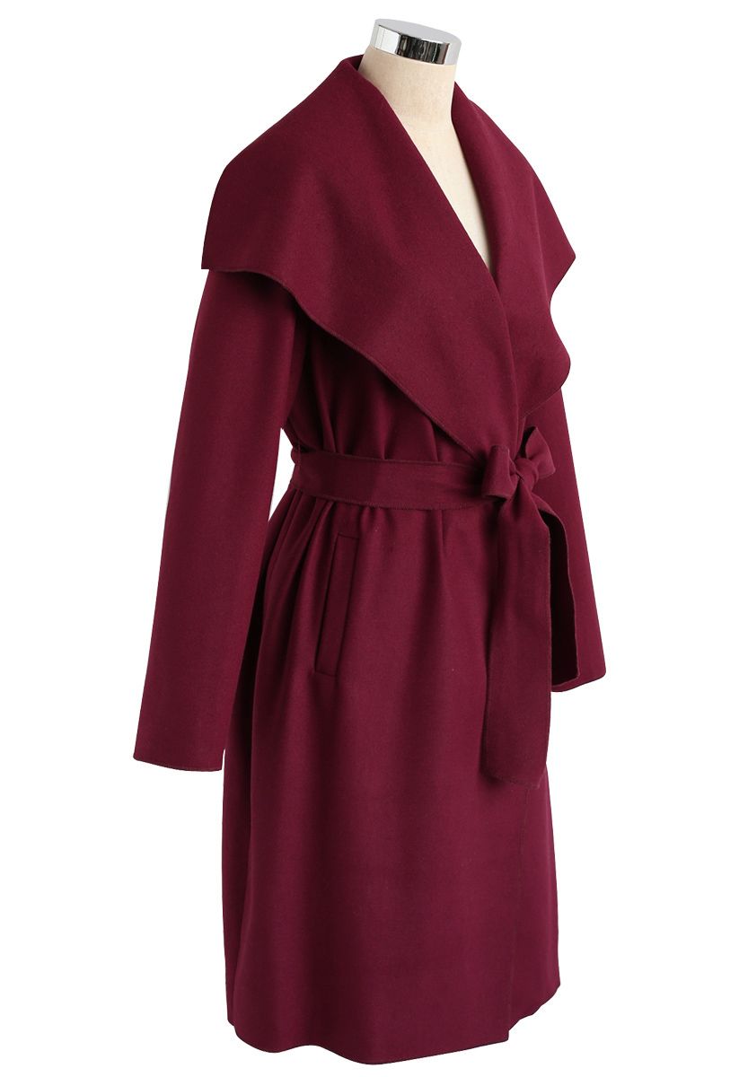 Free Myself Open Front Wool-Blend Coat in Wine