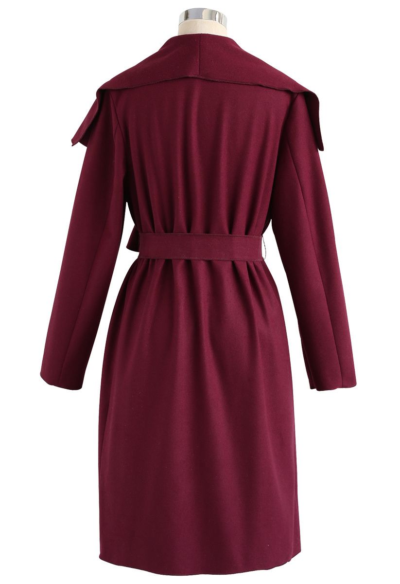 Free Myself Open Front Wool-Blend Coat in Wine
