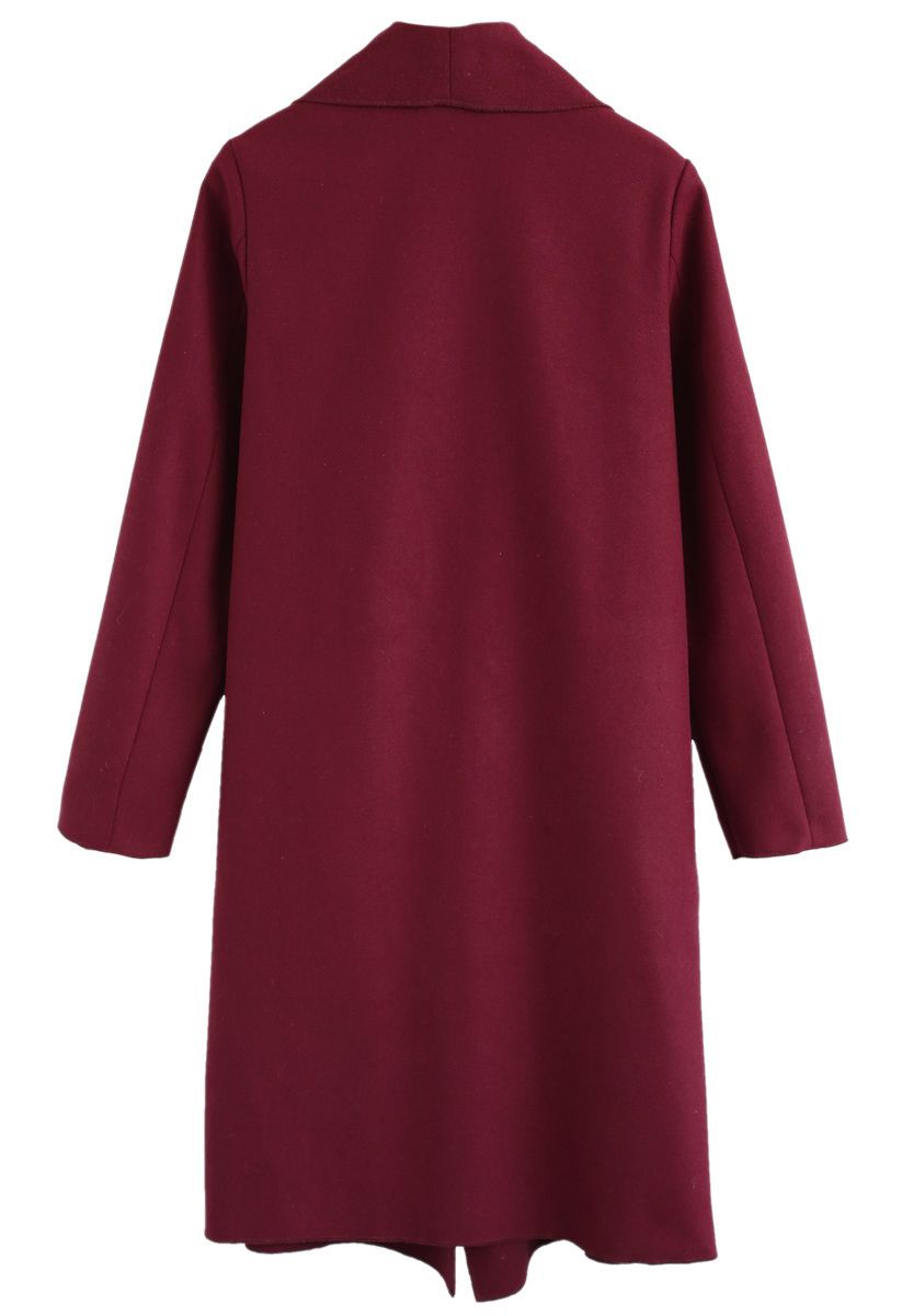 Free Myself Open Front Wool-Blend Coat in Wine