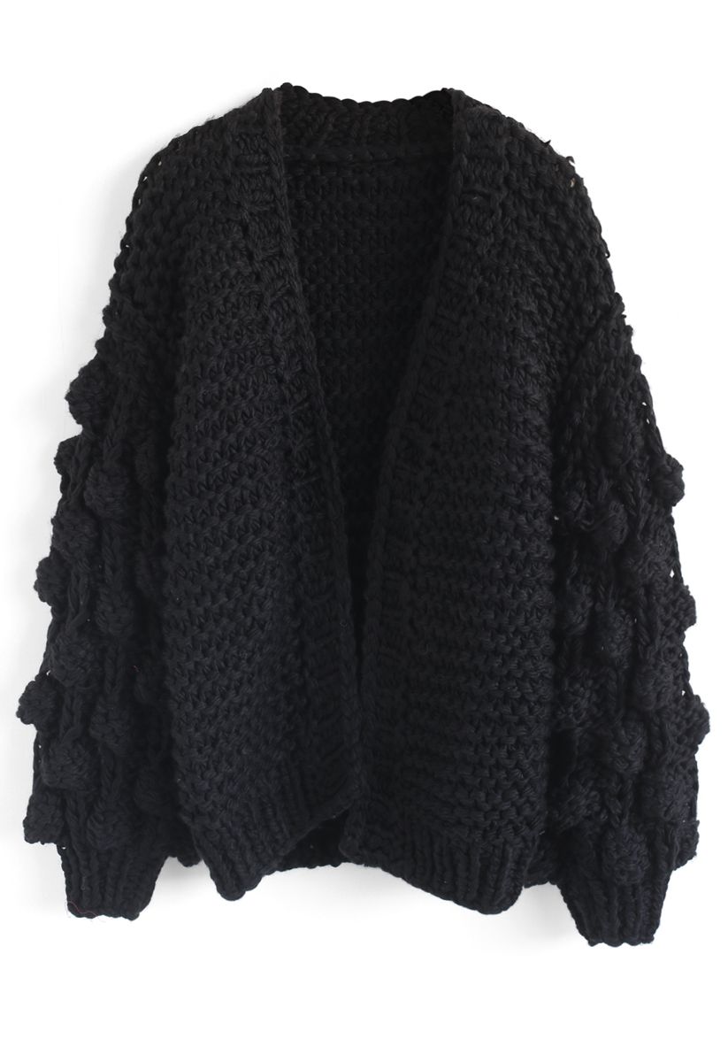 Cuteness on Sleeves Chunky Cardigan in Black