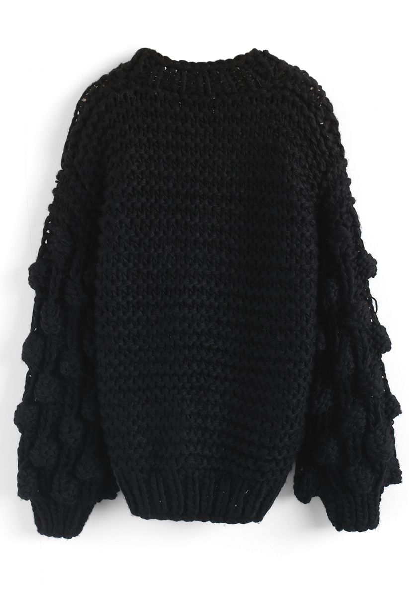 Cuteness on Sleeves Chunky Cardigan in Black