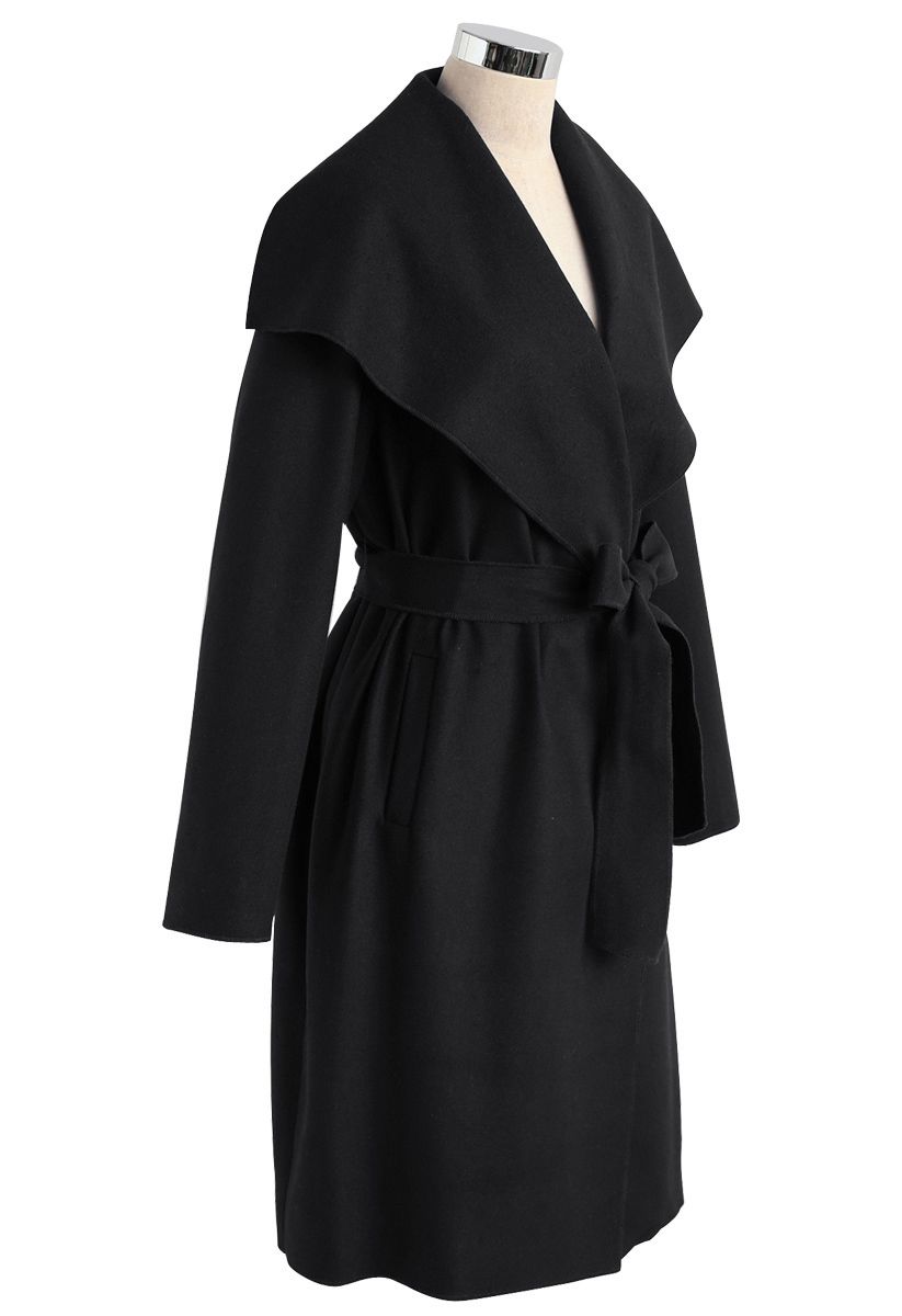 Free Myself Open Front Wool-Blend Coat in Black