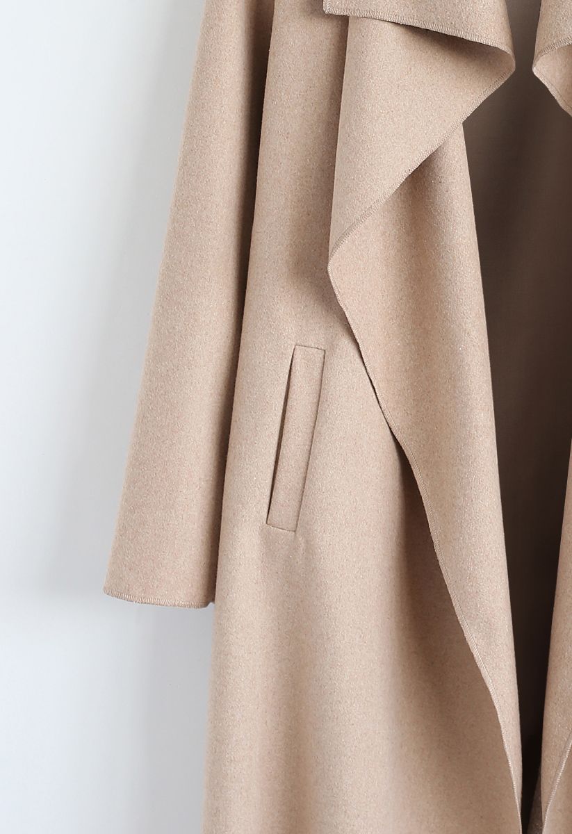Free Myself Open Front Wool-Blend Coat in Sand