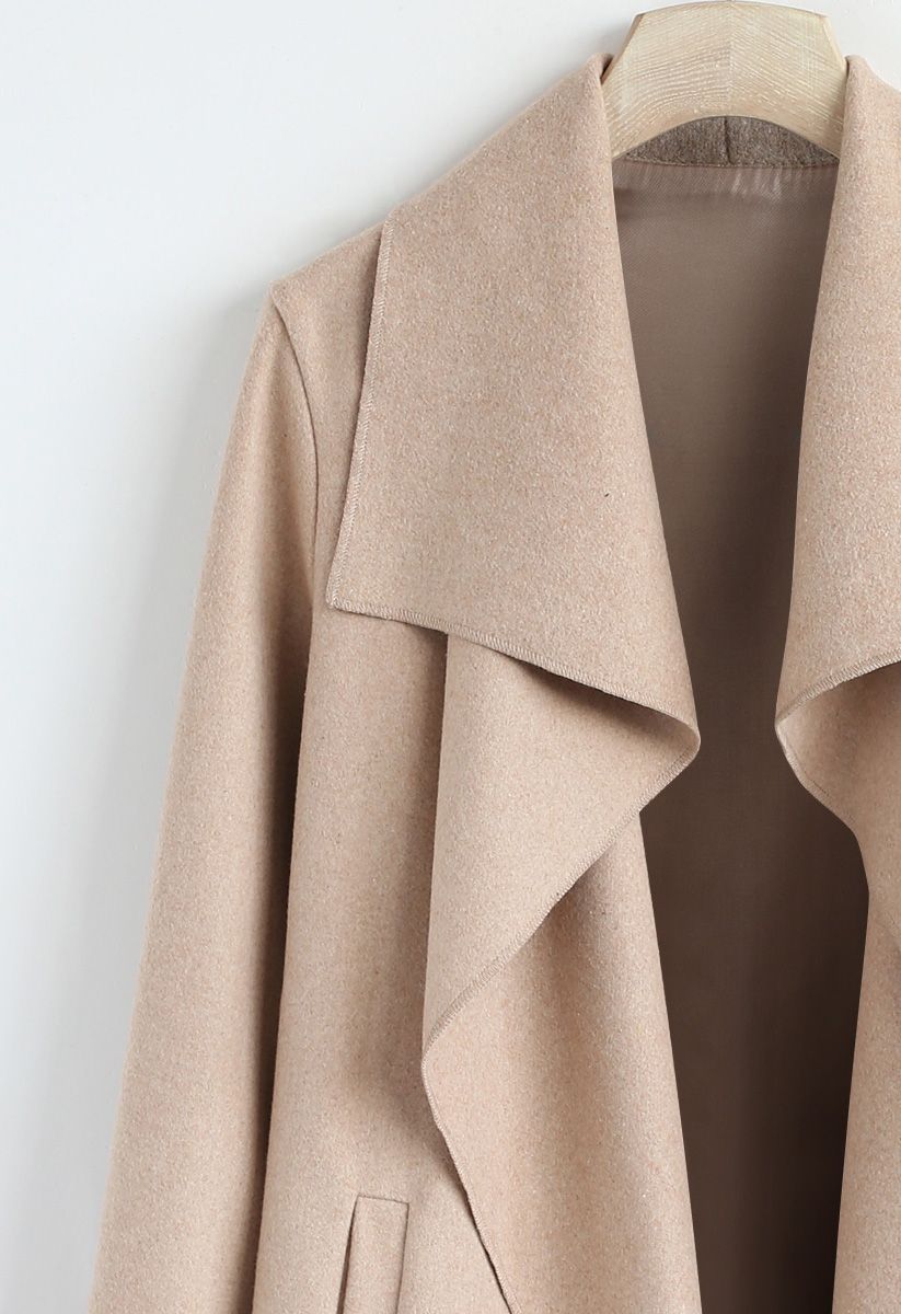 Free Myself Open Front Wool-Blend Coat in Sand