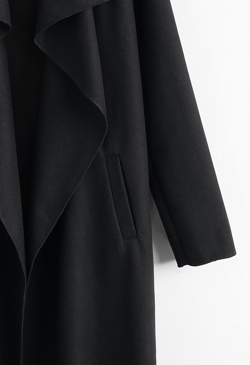 Free Myself Open Front Wool-Blend Coat in Black