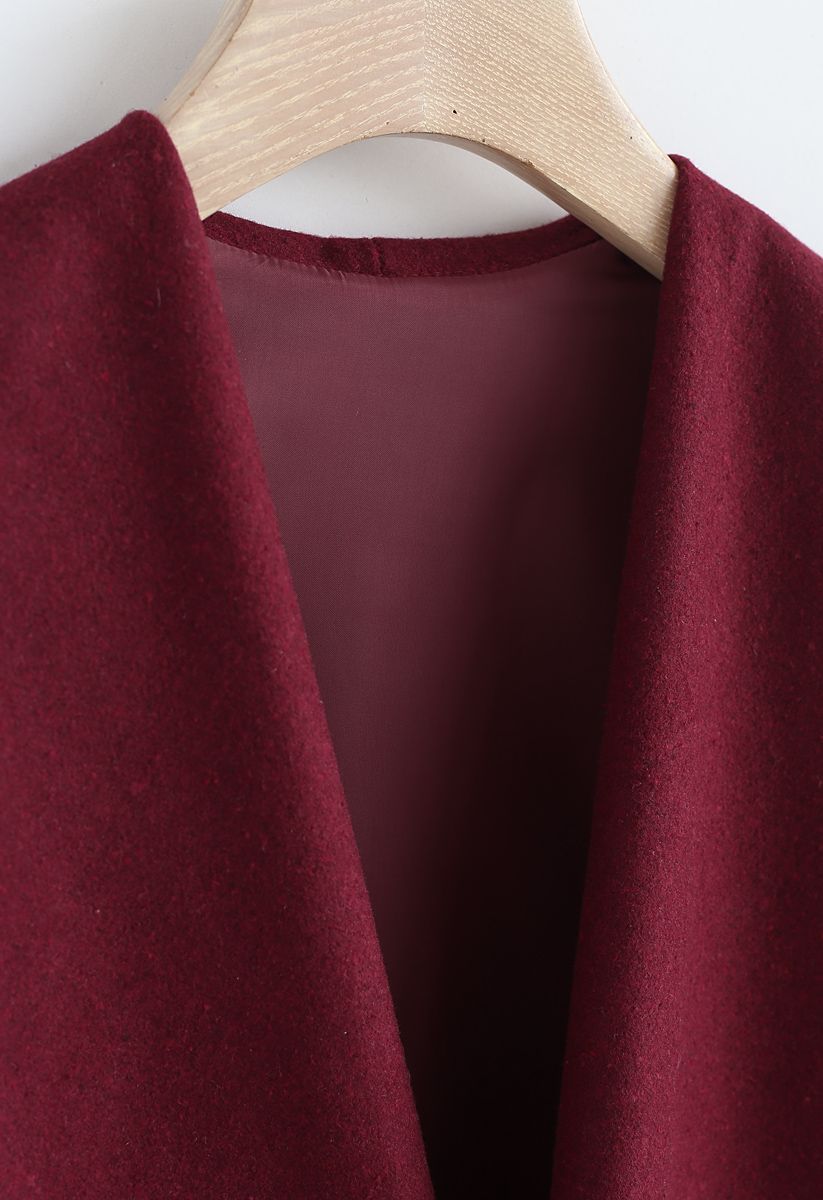 Free Myself Open Front Wool-Blend Coat in Wine