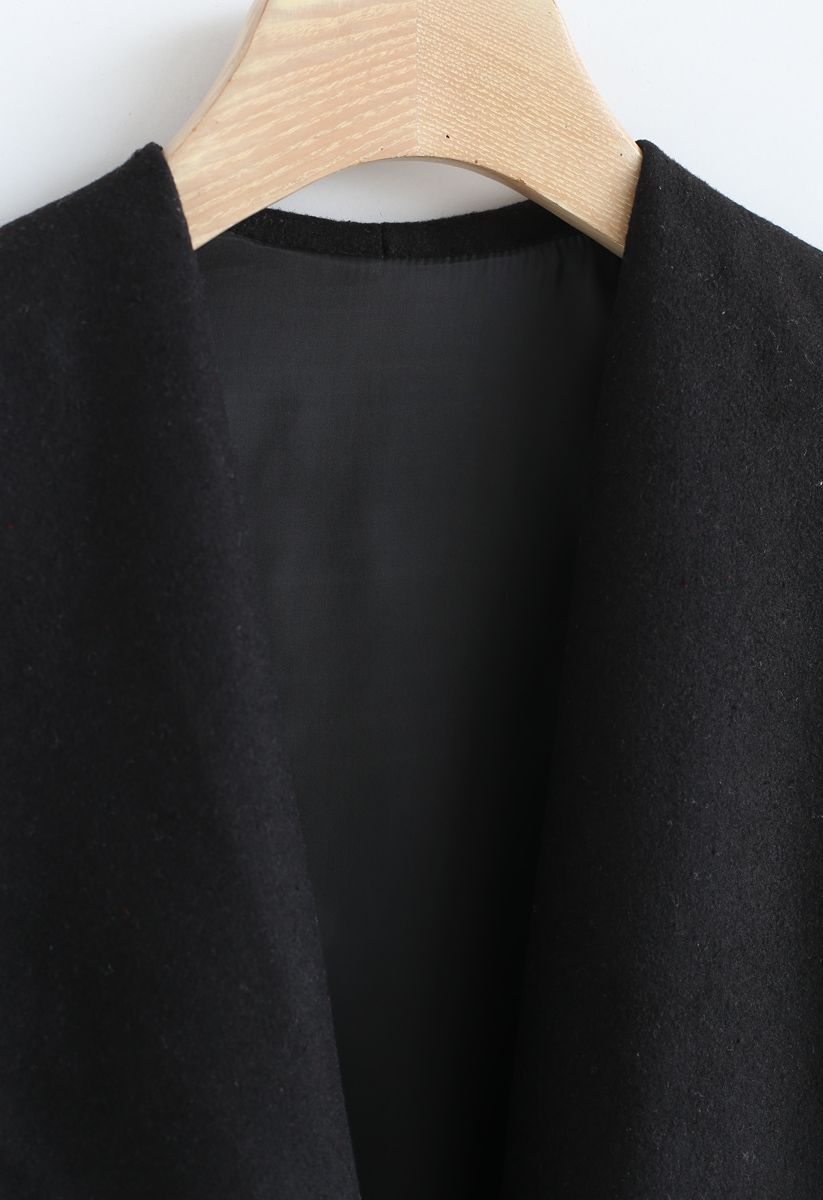 Free Myself Open Front Wool-Blend Coat in Black