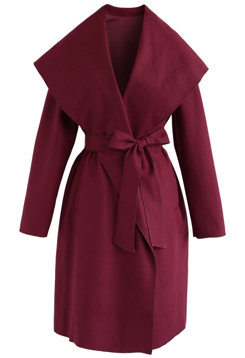 Free Myself Open Front Wool-Blend Coat in Wine