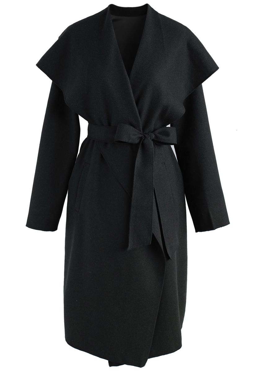 Free Myself Open Front Wool-Blend Coat in Black