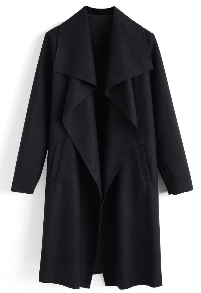 Free Myself Open Front Wool-Blend Coat in Black