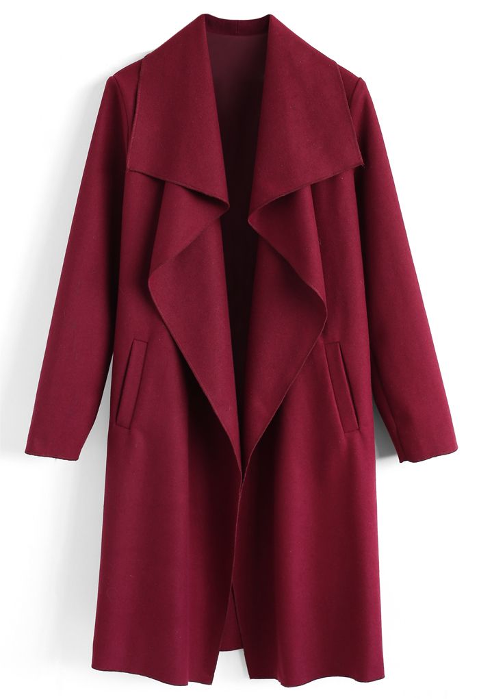 Free Myself Open Front Wool-Blend Coat in Wine