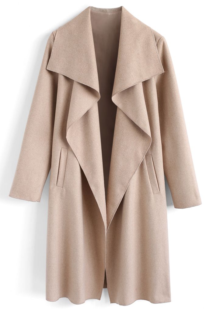 Free Myself Open Front Wool-Blend Coat in Sand