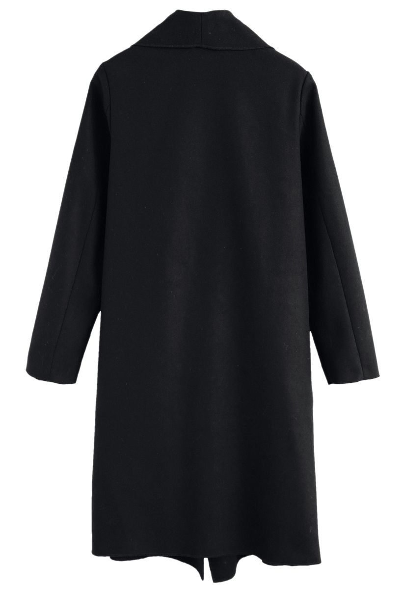 Free Myself Open Front Wool-Blend Coat in Black