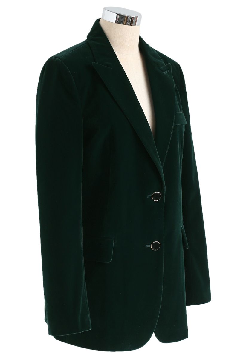Noble Chic Velvet Blazer in Dark Green