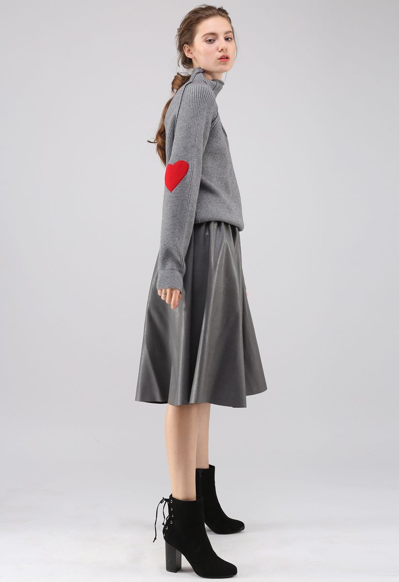 Heart and Soul Patched Knit Sweater in Grey