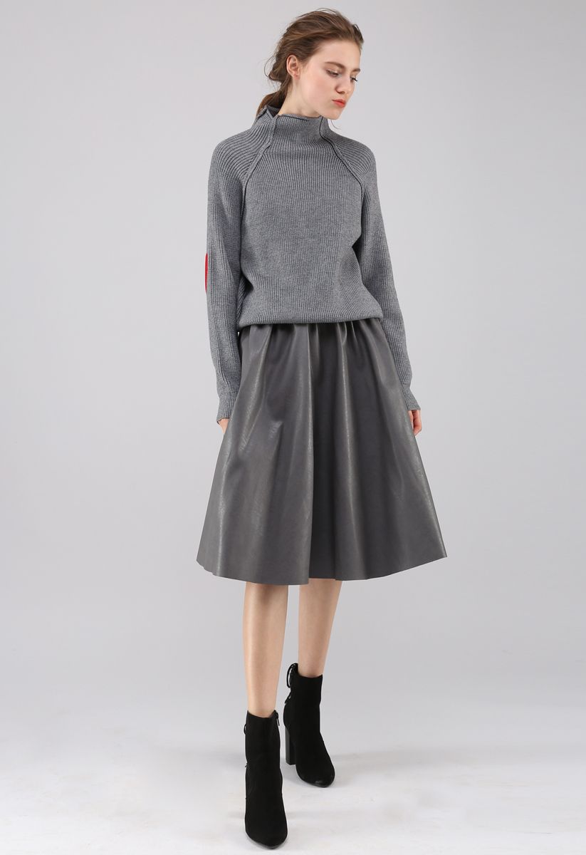 Heart and Soul Patched Knit Sweater in Grey