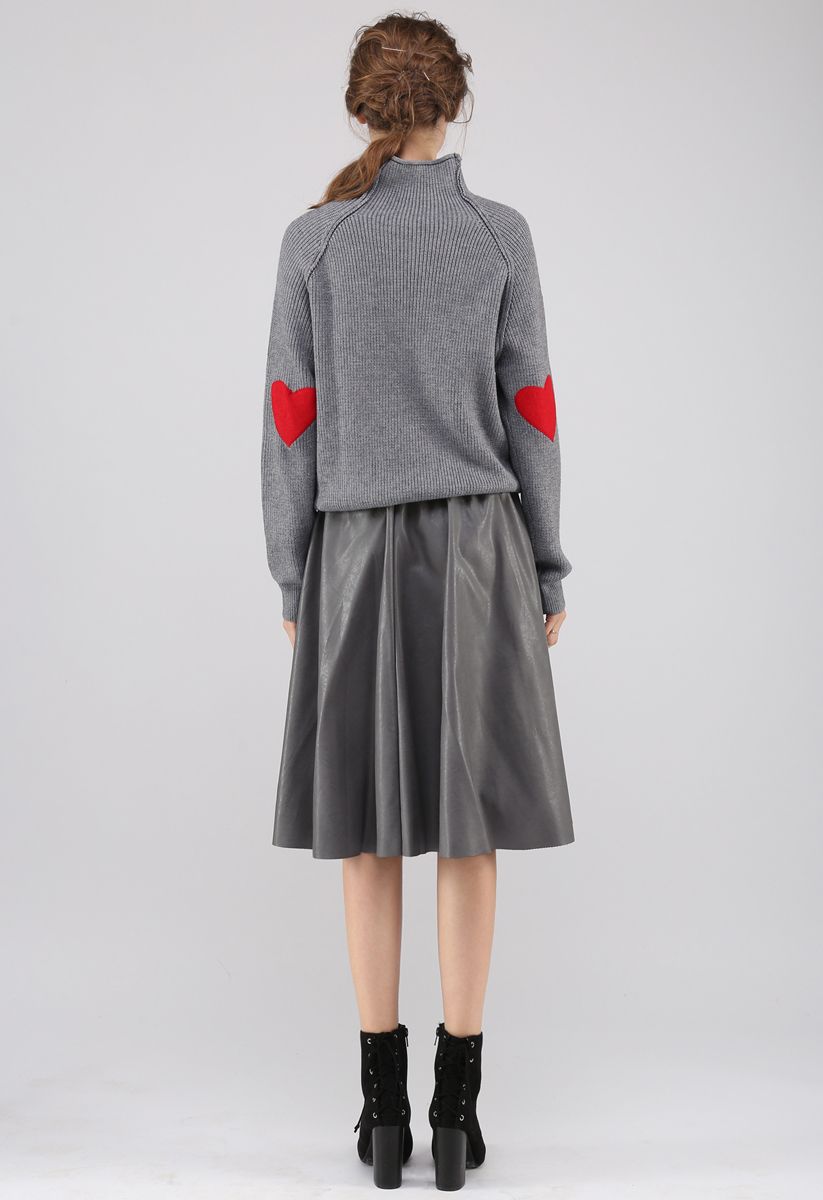 Heart and Soul Patched Knit Sweater in Grey