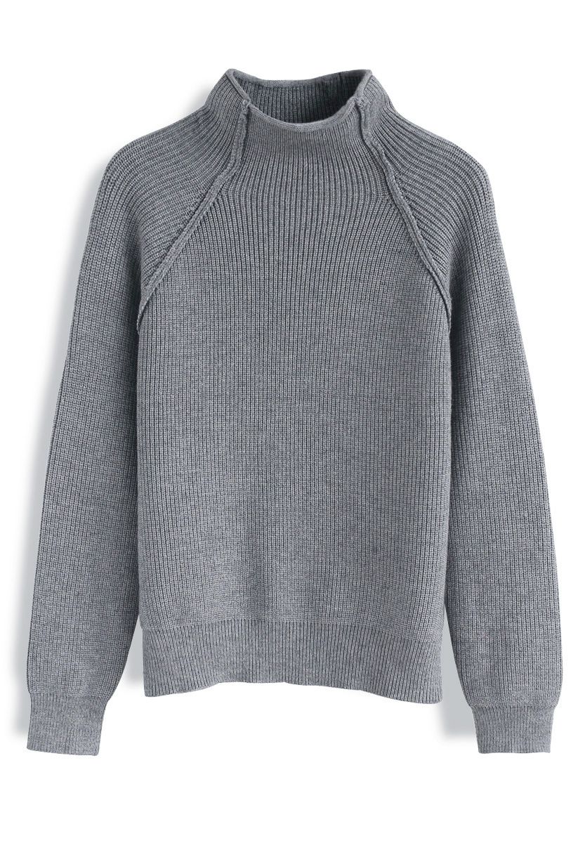 Heart and Soul Patched Knit Sweater in Grey