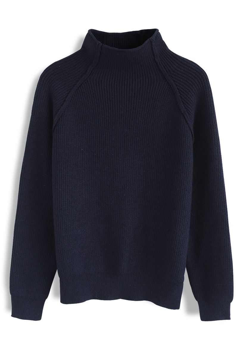Heart and Soul Patched Knit Sweater in Navy
