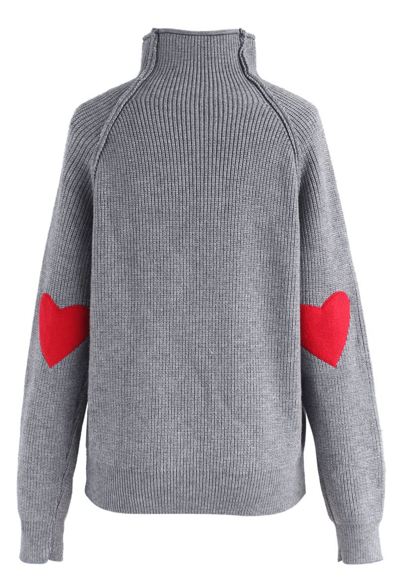 Heart and Soul Patched Knit Sweater in Grey