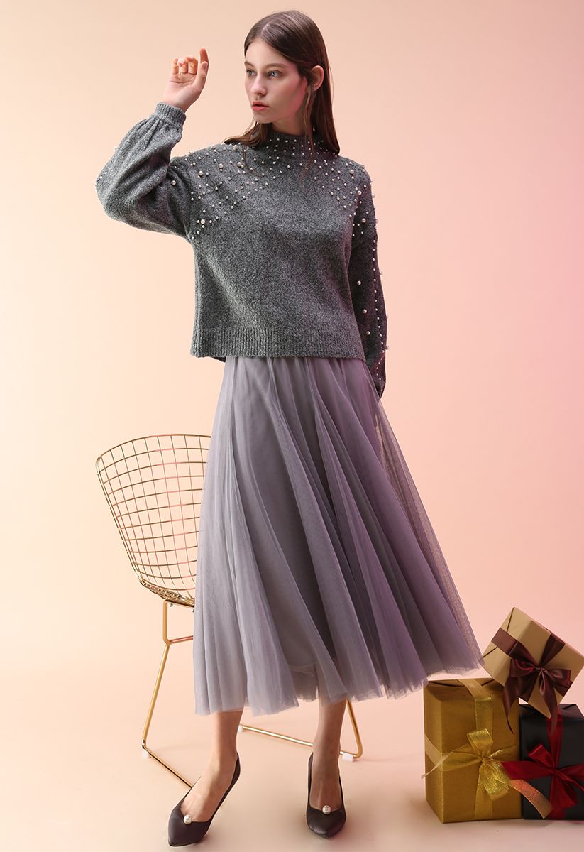 My Secret Garden Tulle Maxi Skirt in Grey