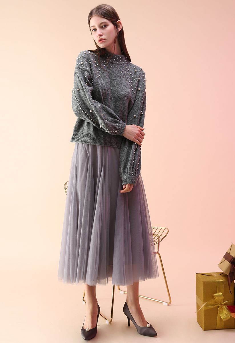 My Secret Garden Tulle Maxi Skirt in Grey