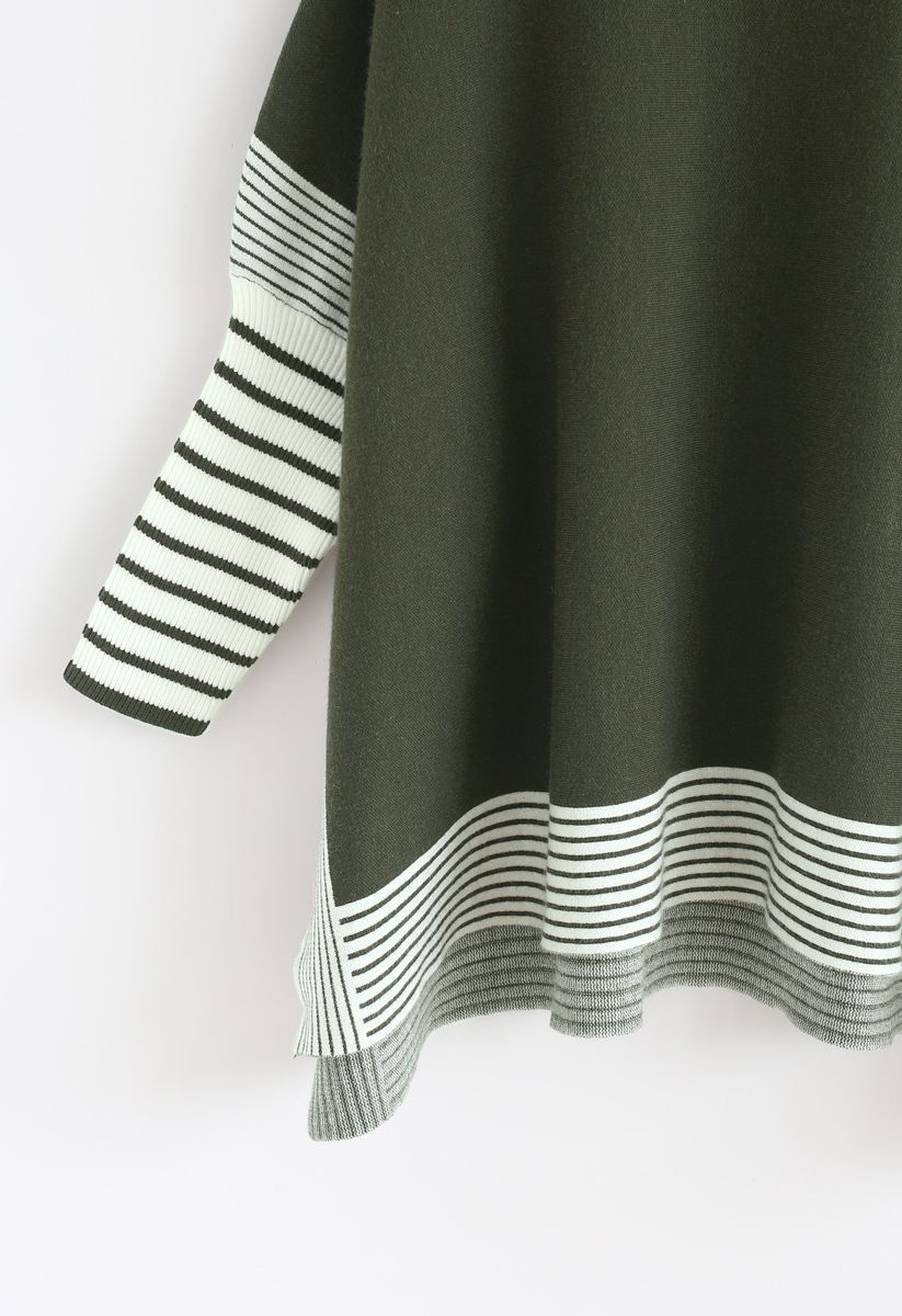 Lie in Olive Fields Striped Oversize Knit Cape Sweater