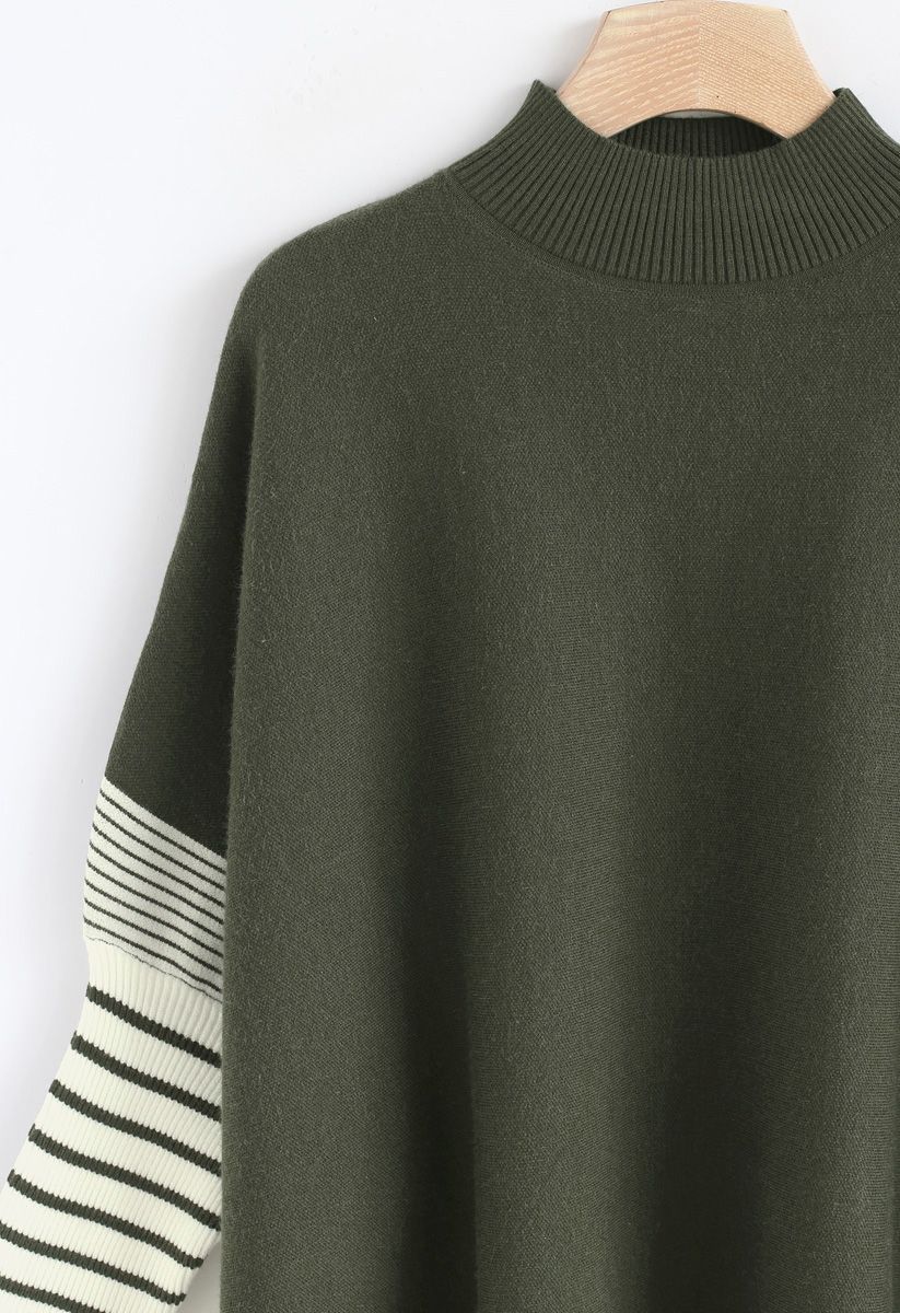 Lie in Olive Fields Striped Oversize Knit Cape Sweater