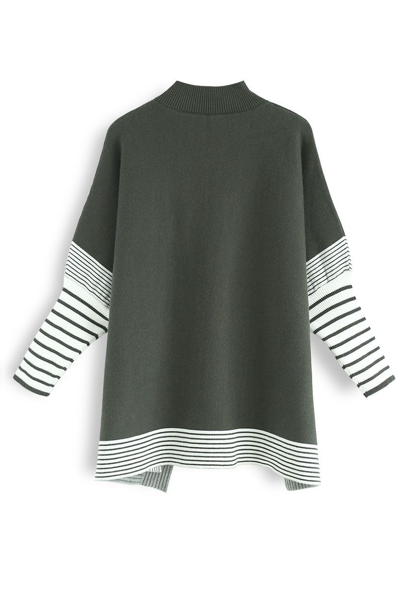 Lie in Olive Fields Striped Oversize Knit Cape Sweater