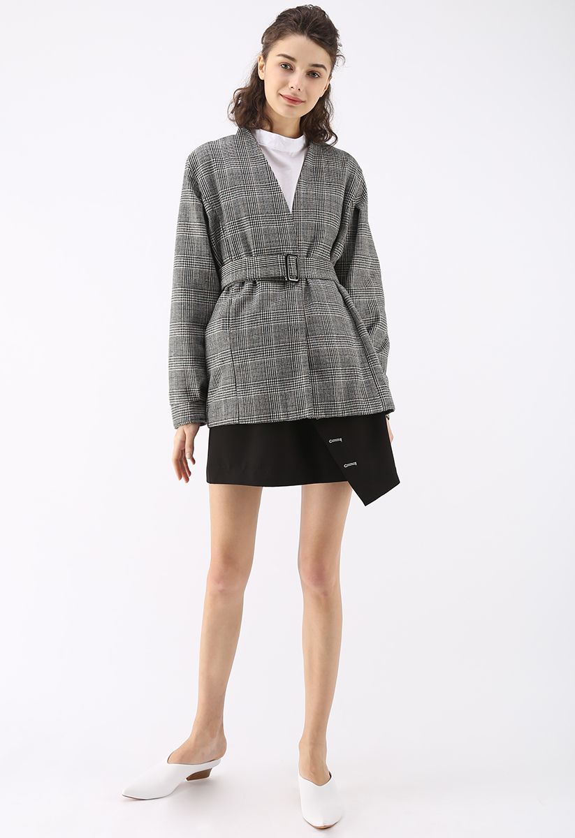 Modern Refined Check Tweed Blazer in Grey