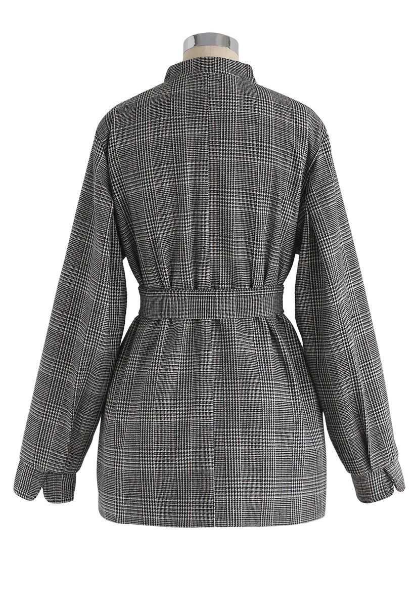 Modern Refined Check Tweed Blazer in Grey