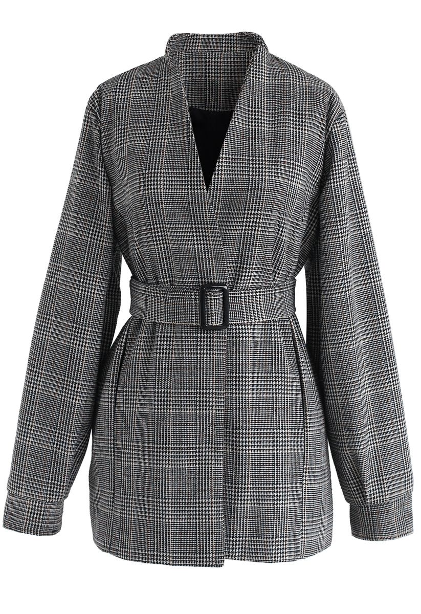 Modern Refined Check Tweed Blazer in Grey