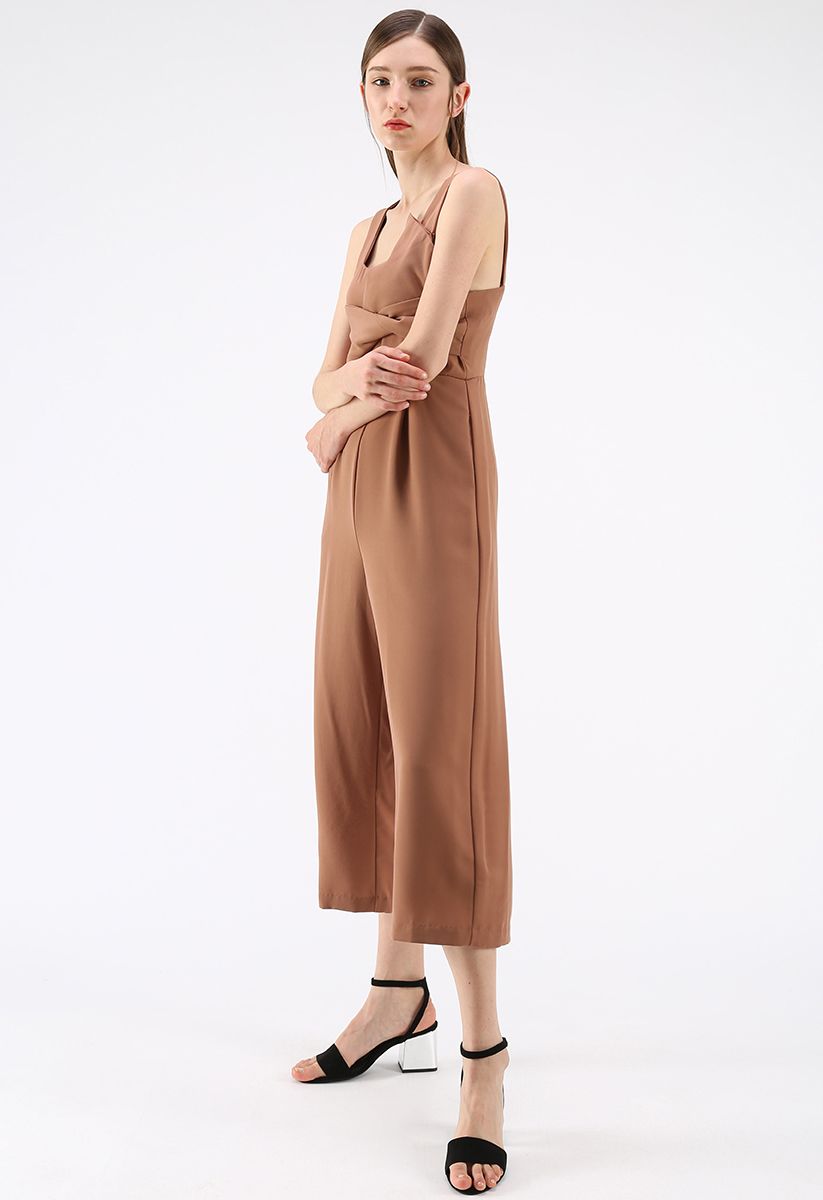 Gracefulness Bowknot Jumpsuit in Caramel