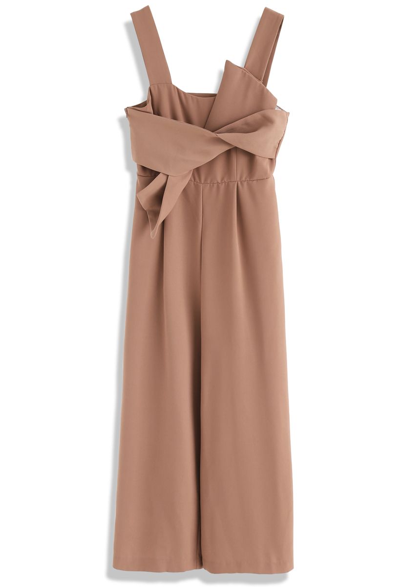 Gracefulness Bowknot Jumpsuit in Caramel